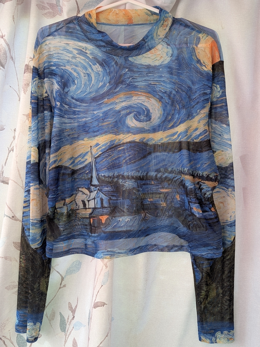 SHEIN Blue and Cream Starry Night Mesh Crop Top